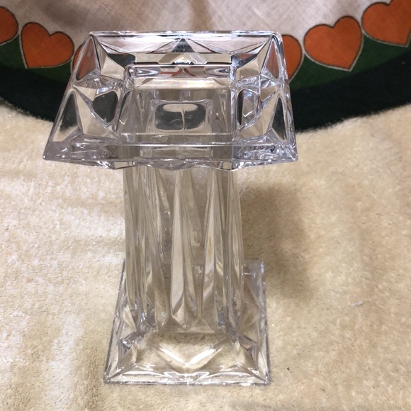 Vintage Heavy Cut Glass Pedestal Candle Holder/Vase, Reversible 7x4” - Picture 8 of 10